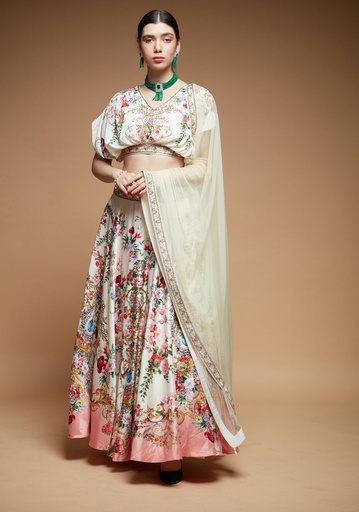 Ethereal Bloom Beige Lehenga Set with Swarovski Embroidery